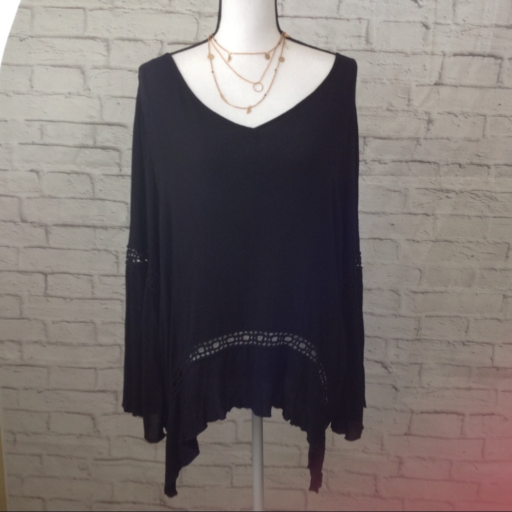 Bali Black Boho Style Top Bell Sleeves open back